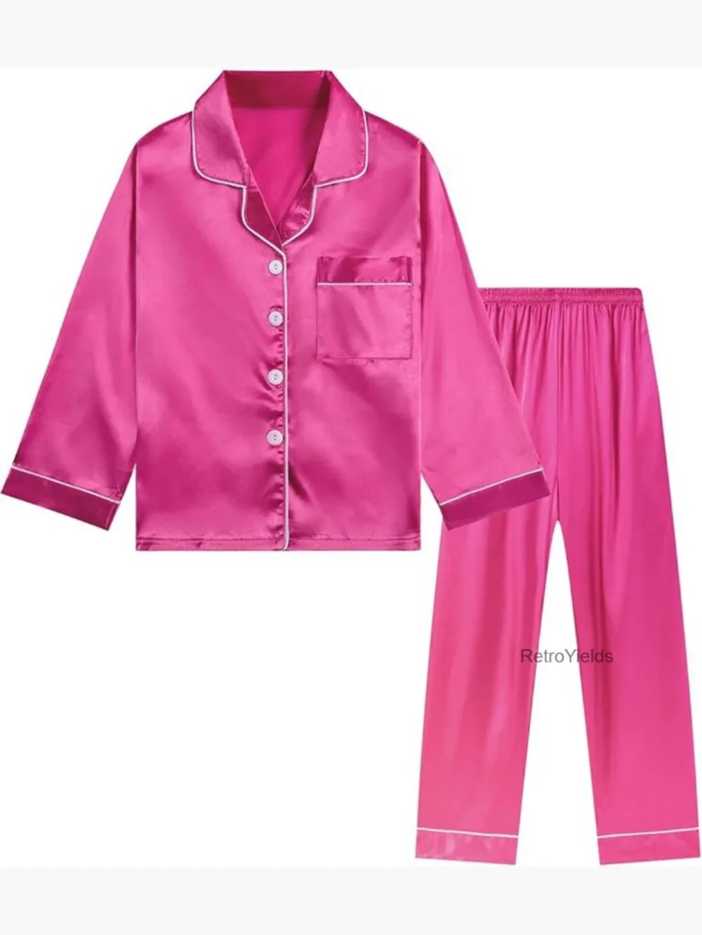 Kids Satin Pajama Set Long Sleeve Silky Sleepwear Button Front Pjs